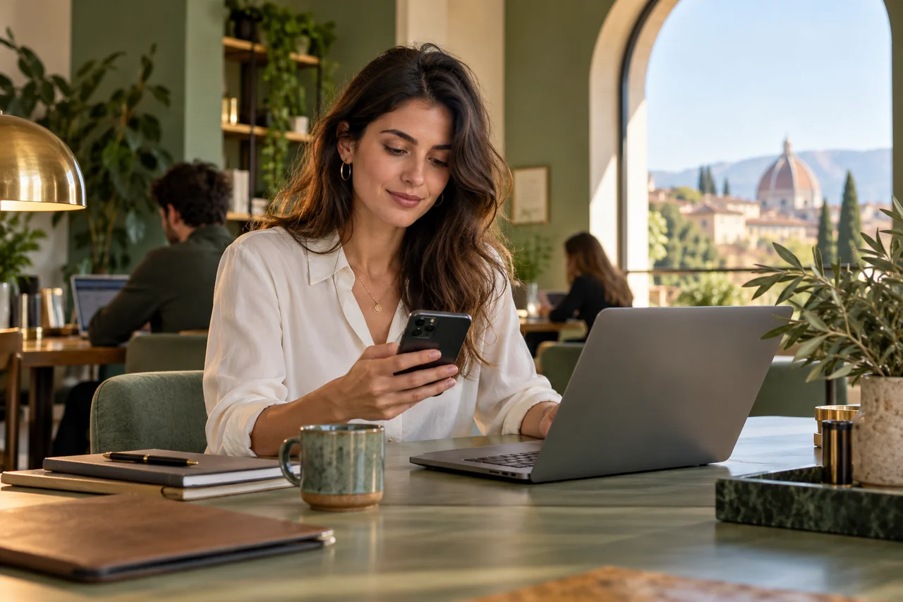 Uso quotidiano del telefono in un ambiente luminoso