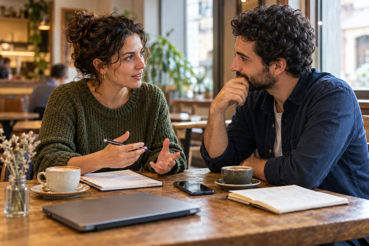 Conversazione tra due persone a un tavolo